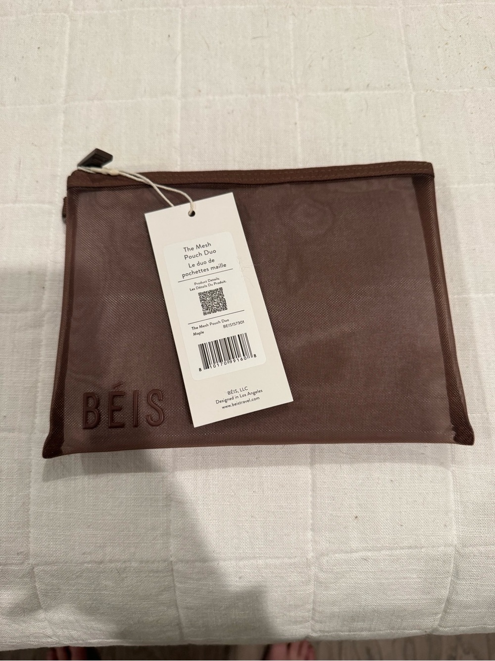BEIS Brown Mesh Pouch Duo - Travel Organizer NWT